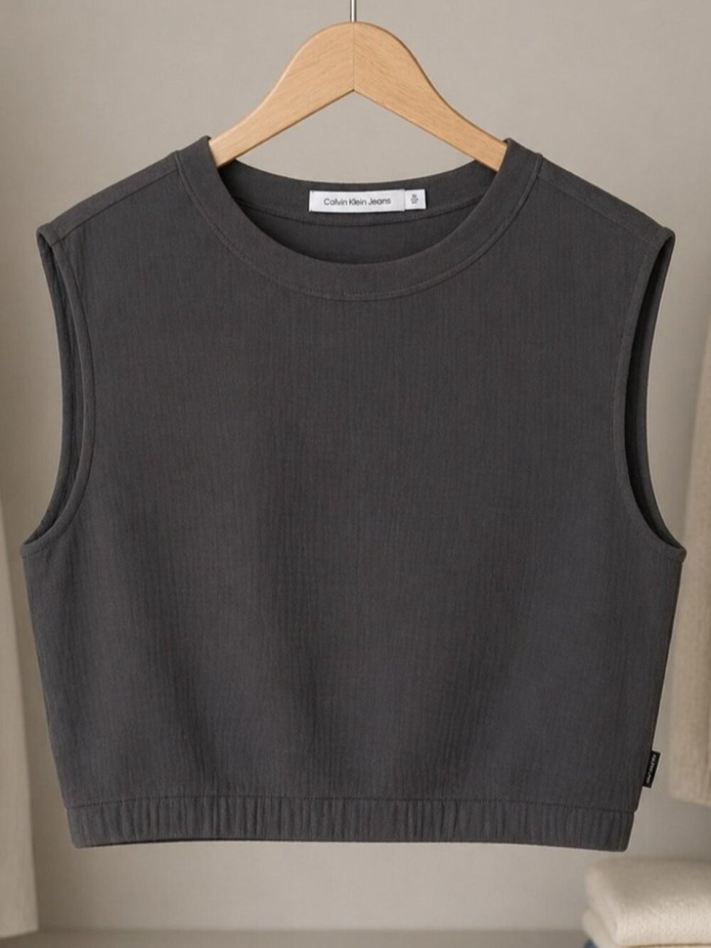 Women's Charcoal Ribbed Cropped Tank